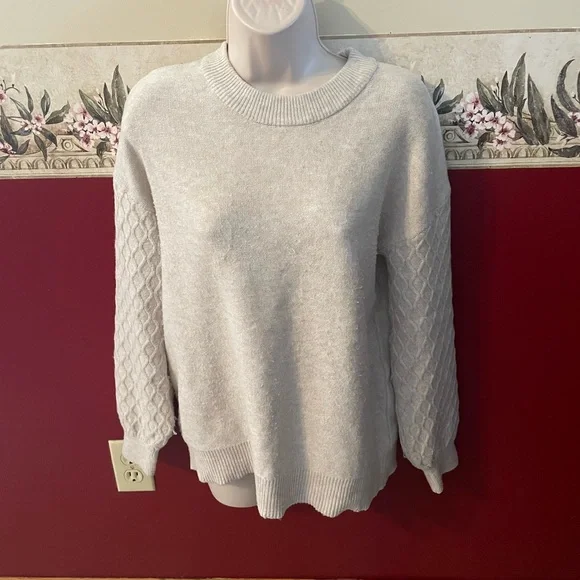 Maurices Ivory Crewneck Sweater with Textured Sleeves - Picture 1 of 3